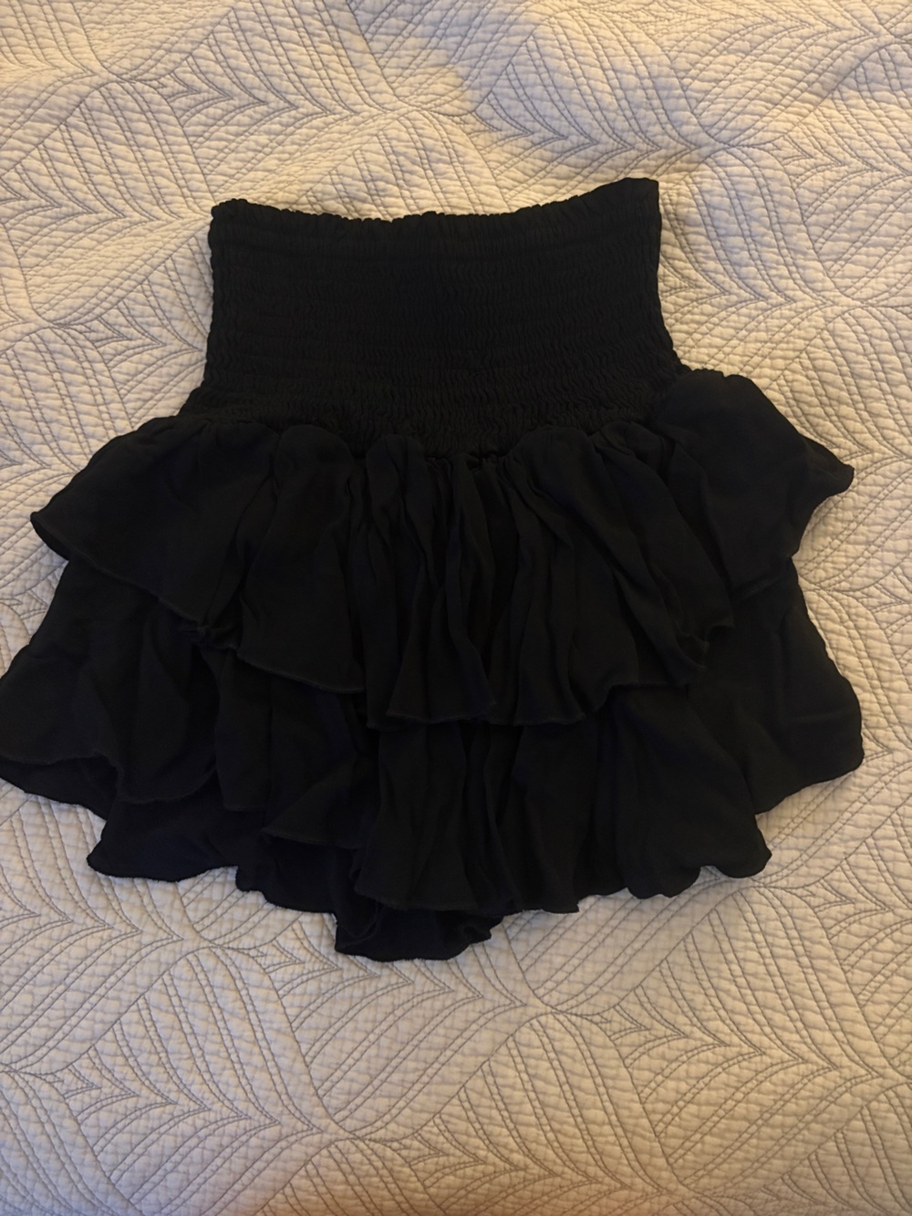 Olivaceous Black Smocked Ruffle Skirt